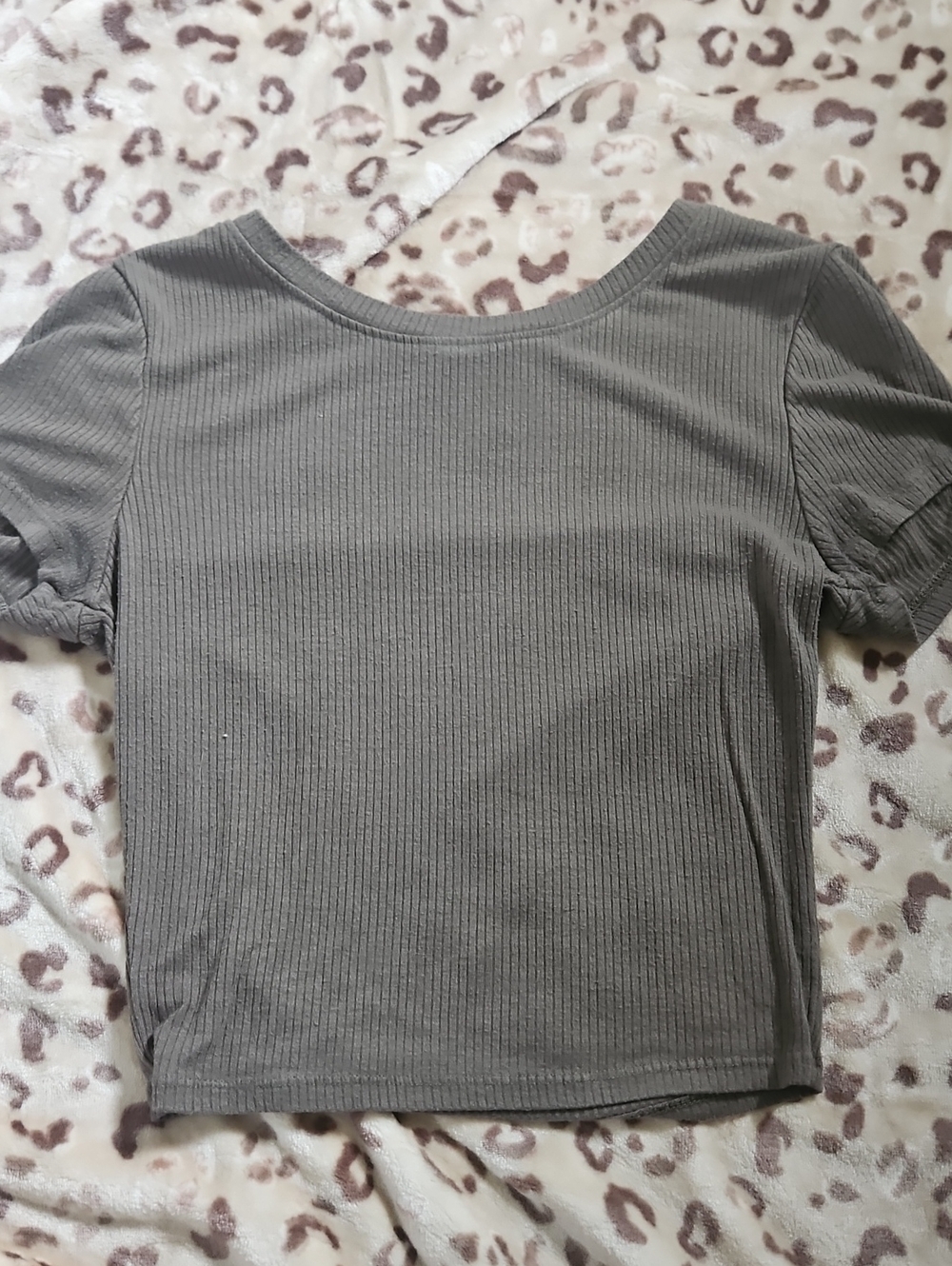 Bozzolo Ribbed Short Sleeve Top in Taupe Gray